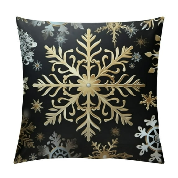 Nawypu Black Christmas Pillow Covers Xmas Winter White Gold Snowflake Pillow Cases with Zipper Set of Christmas Decorations Indoor Home Decor for Winter Holiday Room Bedroom Cushion Outdoor