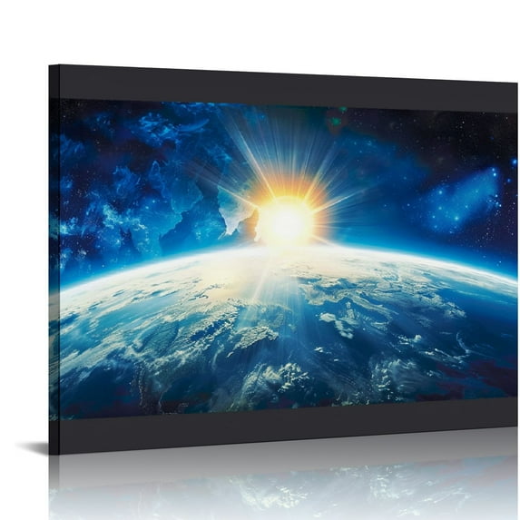 Nawypu Black Framed Large Blue Universe Earth Modern Landscape Canvas Prints Wall Art Space Pictures Artwork for Living Room Bedroom Office Home Decorations