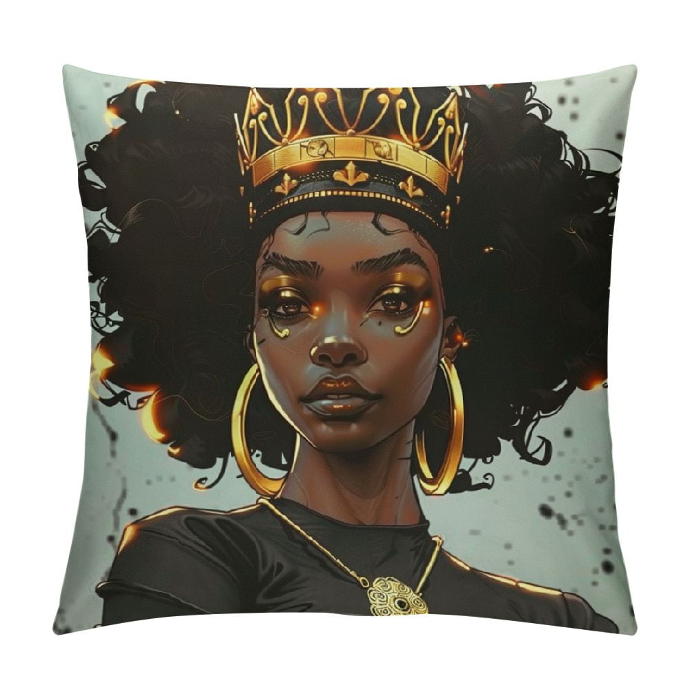 Nawypu Black Girl Pillow Covers ,Black Leopard Print Hair Girl Throw
