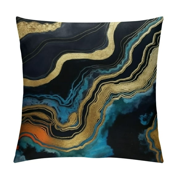 Nawypu Black and Gold Marble Throw Pillow Covers Navy Blue Decorative Pillow Covers Couch Cushion Cover 18in x 18in for Home Decor Living Room Sofa Bed Pillowcase(Navy Blue)