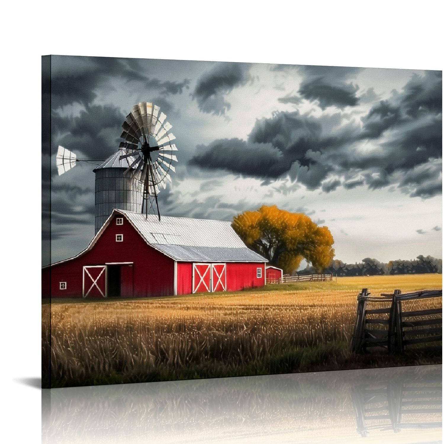 Nawypu Black Red Farmhouse Barn Canvas Wall Art Windmill Pictures ...
