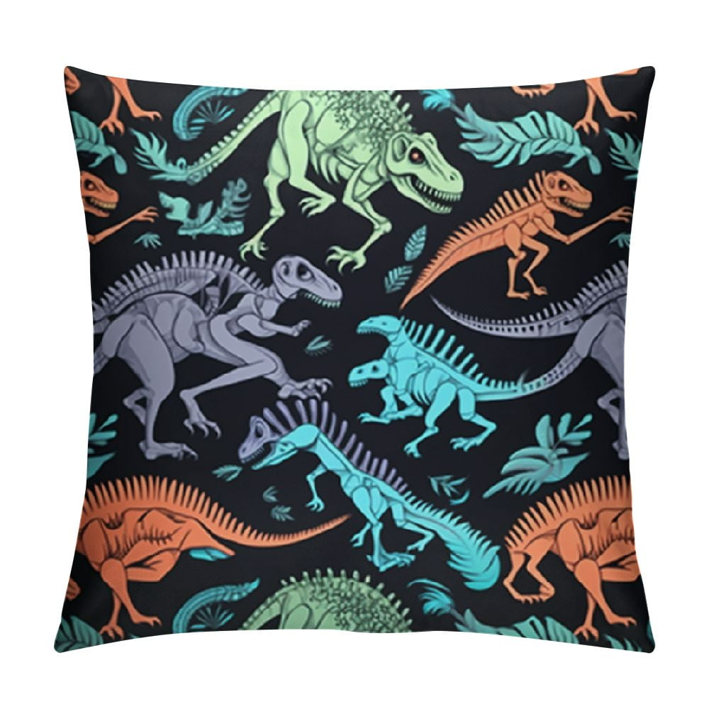 WERPE Black Square Pillow Covers Animal Dino Dinosaur Skull Throw