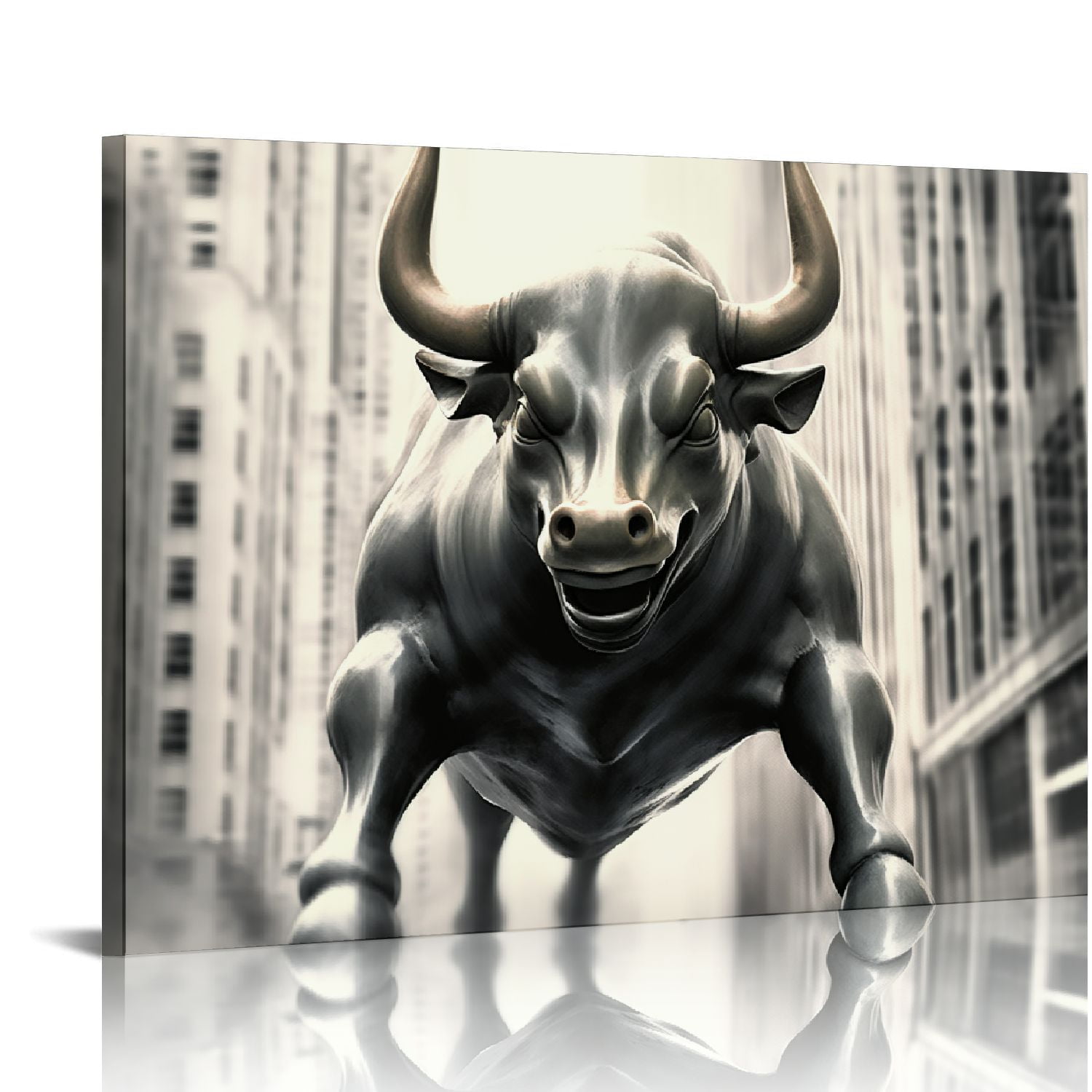 Nawypu Black and White Animal Wall Art Wall Street Bull Canvas Painting