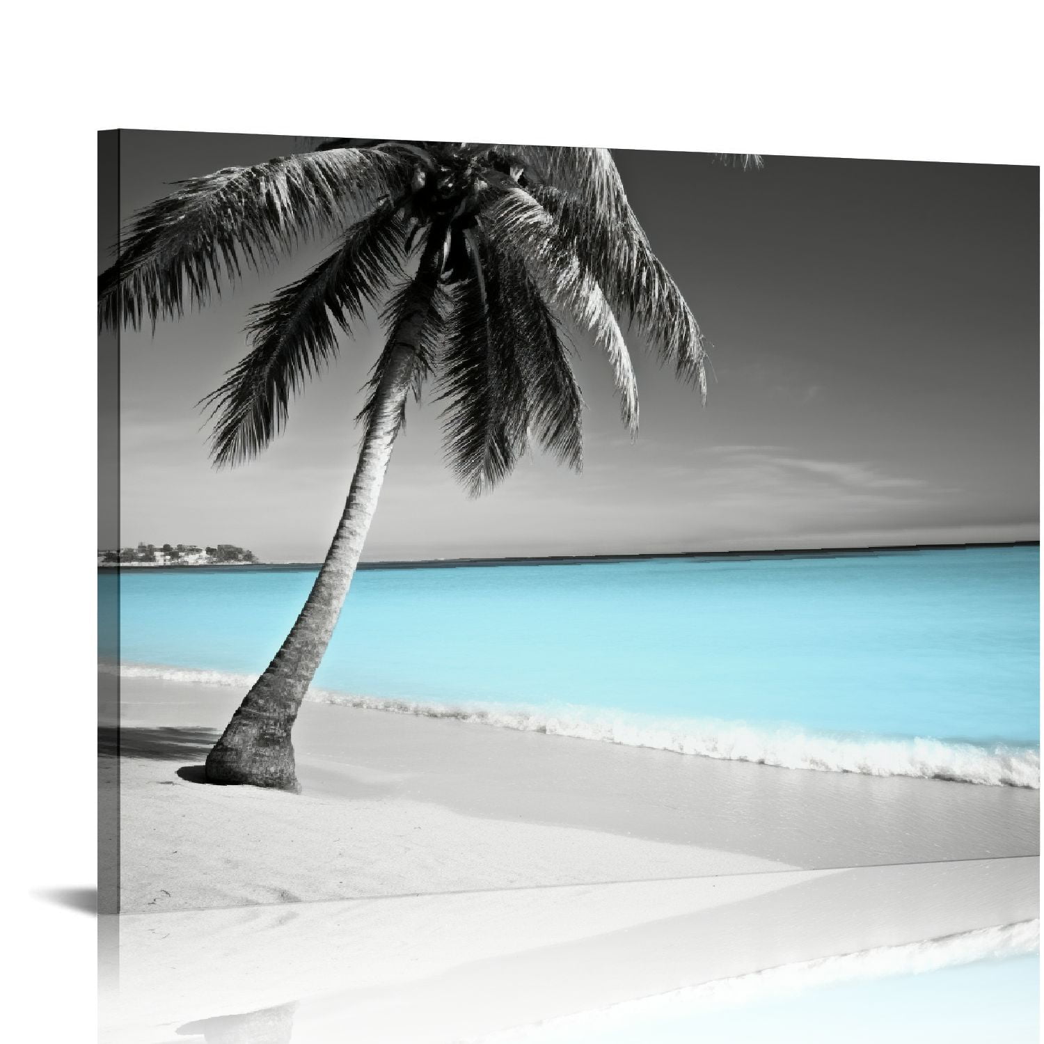 Nawypu Black and White Beach Canvas Wall Art Turquoise Seascape