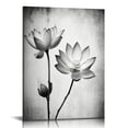 thumbnail image 1 of Nawypu  Black & White Flower Wall Art Lotus Close-up Painting on Canvas Vintage Zen Floral Artwork for Office Living Room Bedroom Wall Decoration, 1 of 4