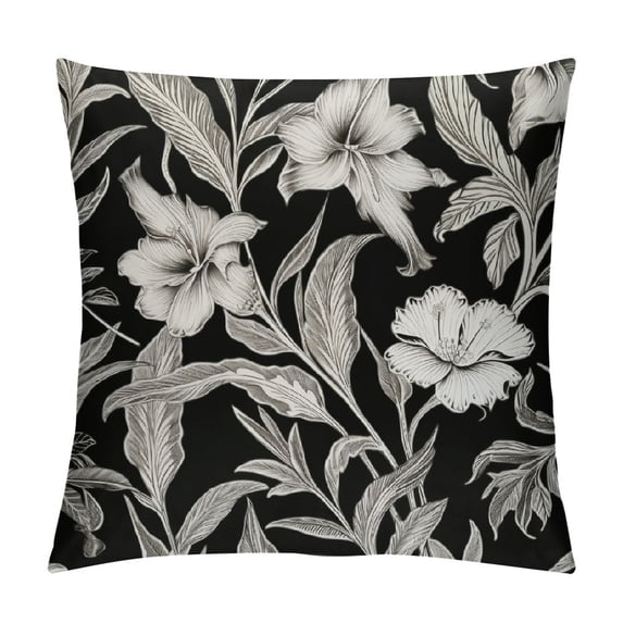 Nawypu Black White Flowers Square Throw Pillow Case Decorative Cushion Cover Sofa