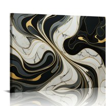 Nawypu Black White Gray Gold Abstract Wall Art Modern Gold Foil Abstract Paintings Lines Yellow and White Prints with Black Gold Marble Canvas Picture Abstract Poster Marble Black Artwork