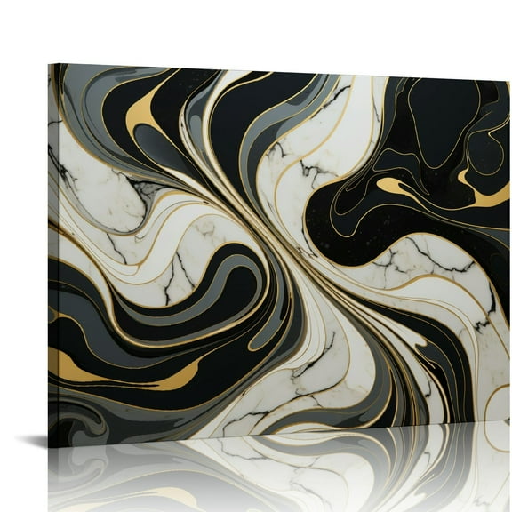 Nawypu Black White Gray Gold Abstract Wall Art Modern Gold Foil Abstract Paintings Lines Yellow and White Prints with Black Gold Marble Canvas Picture Abstract Poster Marble Black Artwork