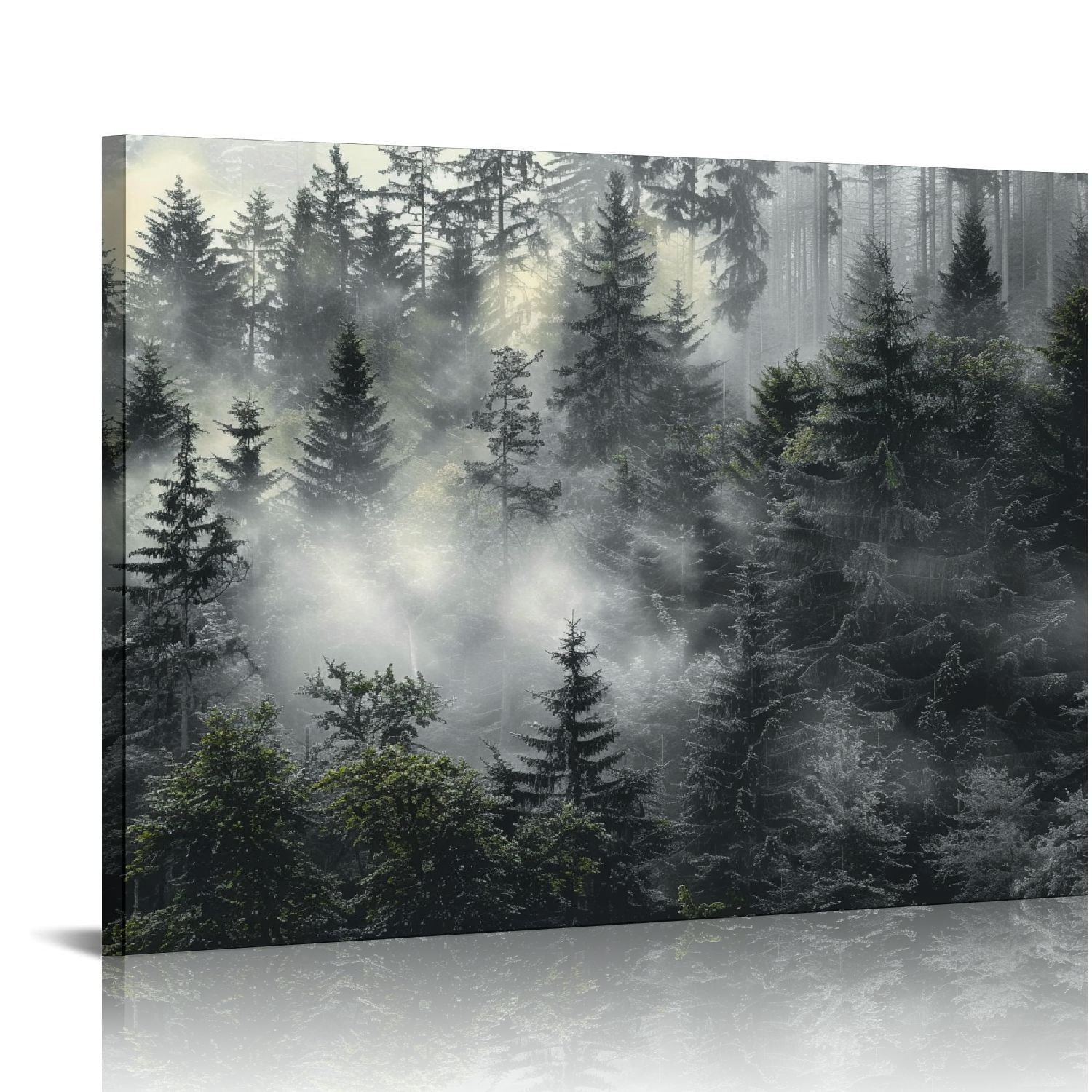 Nawypu Black and White Misty Foggy Mountain Landscape Canvas Wall Art ...