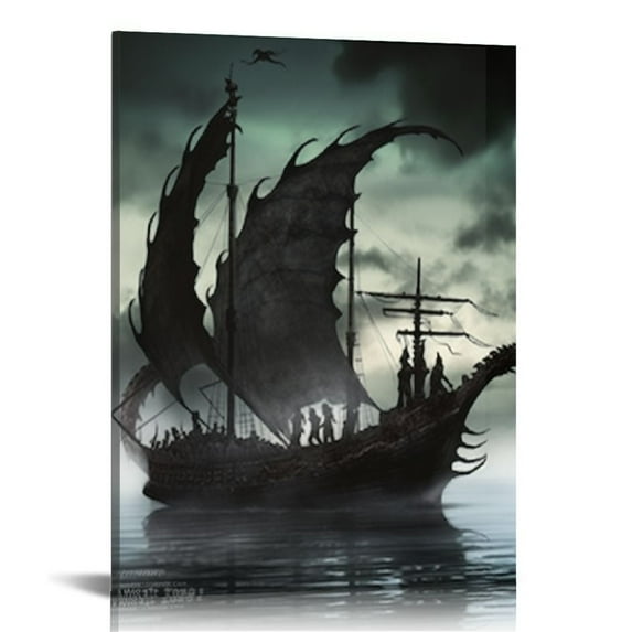 Nawypu Black and White Painting Wall Decor Vikings Ship Artwork Fantasy Sailing Boat Pictures for Living Room Dragon Modern Canvas Wall Art Framed Posters Prints Ready to Hang