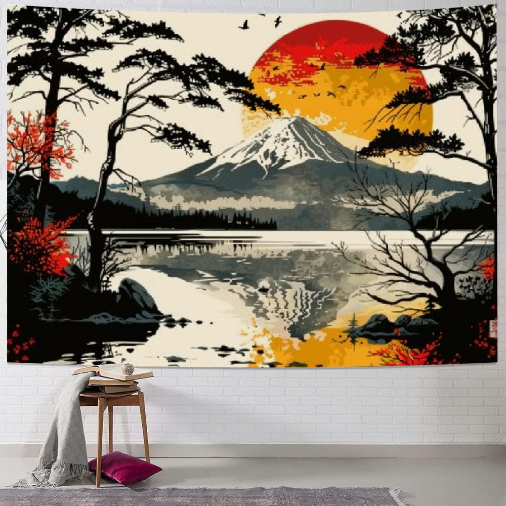 Nawypu Black and White Sun Rise Mountains Tapestry for Bedroom