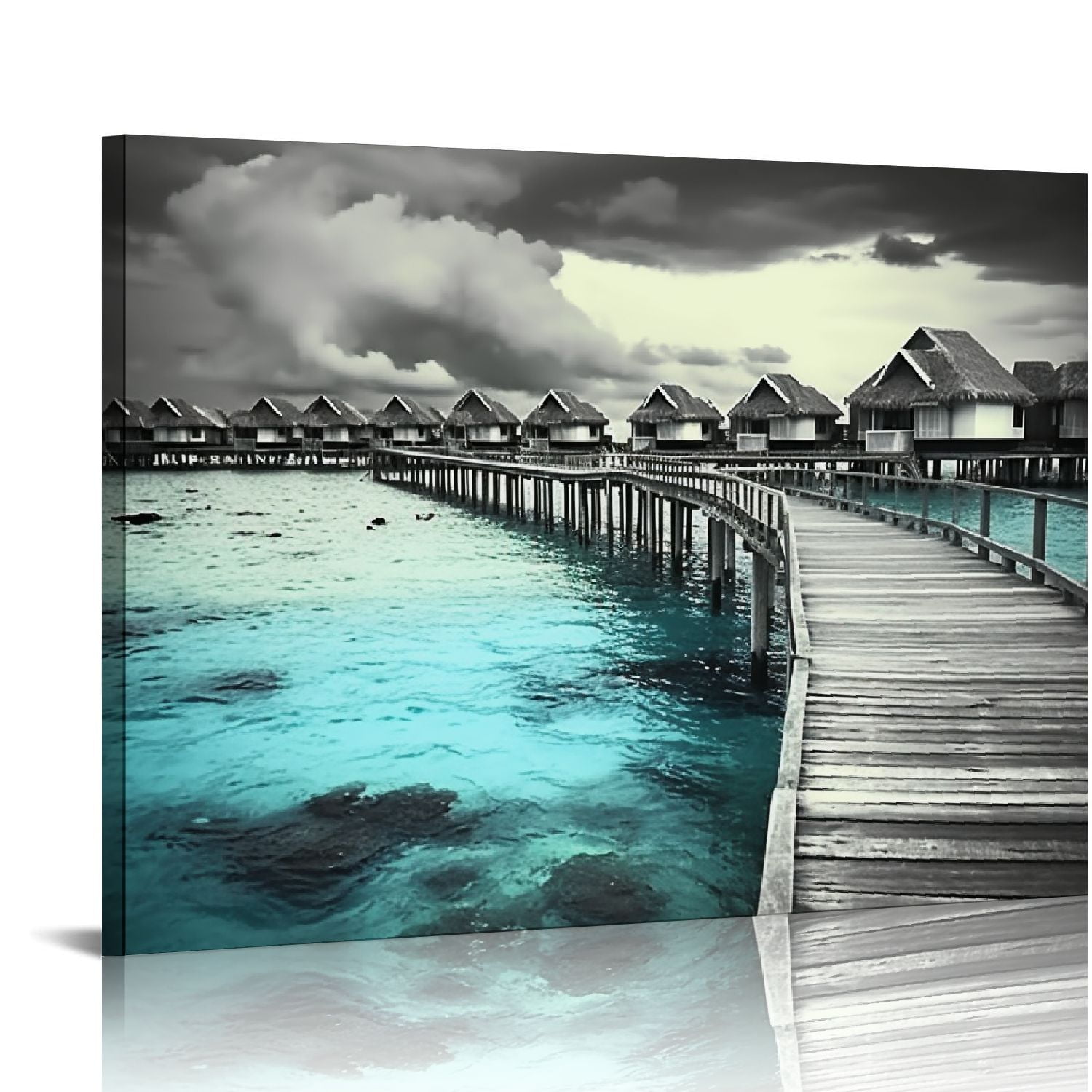 Nawypu Black and White Teal Wall Art Maldives Turquoise Ocean Picture