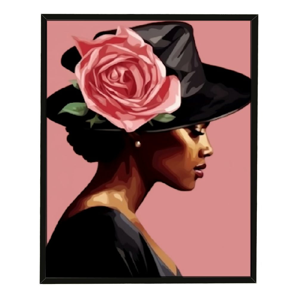 Nawypu Black Women Wear Hat Portrait Canvas Wall Art for Living Room ...