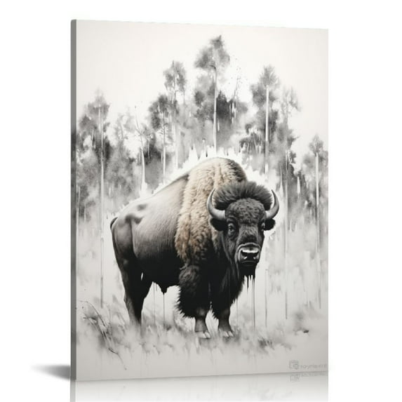 Nawypu Black & White Bison Animal Nursery Poster Canvas Art Poster Decorative Painting Wall Art Picture Home Bedroom Decoration Artwork 16x20 inch