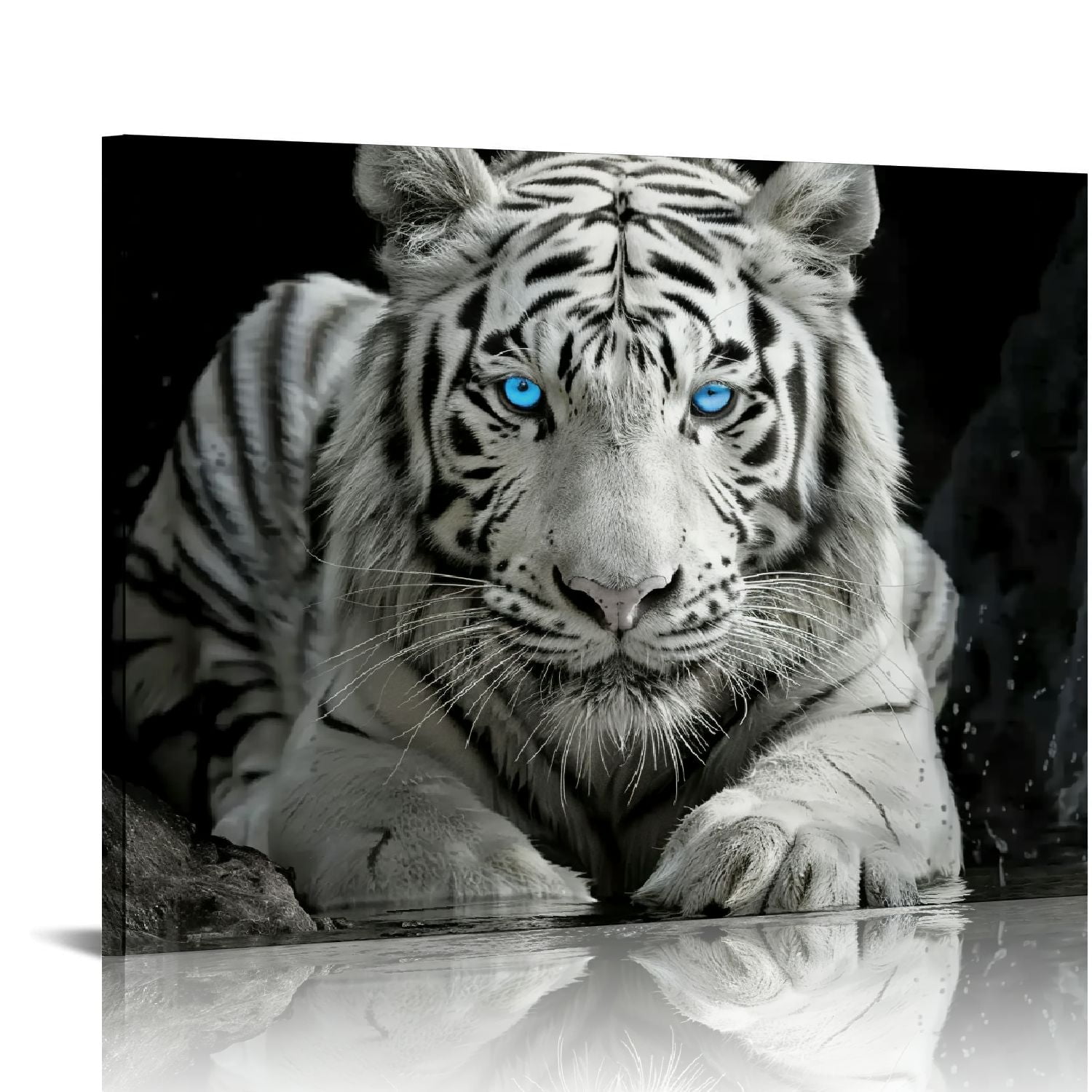 Nawypu Black & White Tiger Canvas Wall Art Wild Animal Picture Wall
