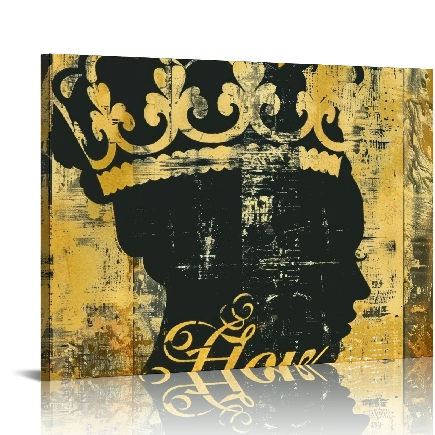 Nawypu Black and Gold King Queen Wall Decor Golden Crown Painting