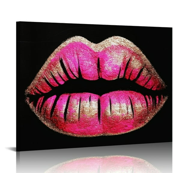 Nawypu Black and Pink Lips Canvas Wall Art Fashion and Glam Poster Sexy Red Lip Picture Gallery Wrap for Bathroom Bedroom Makeup Room Wall Decor