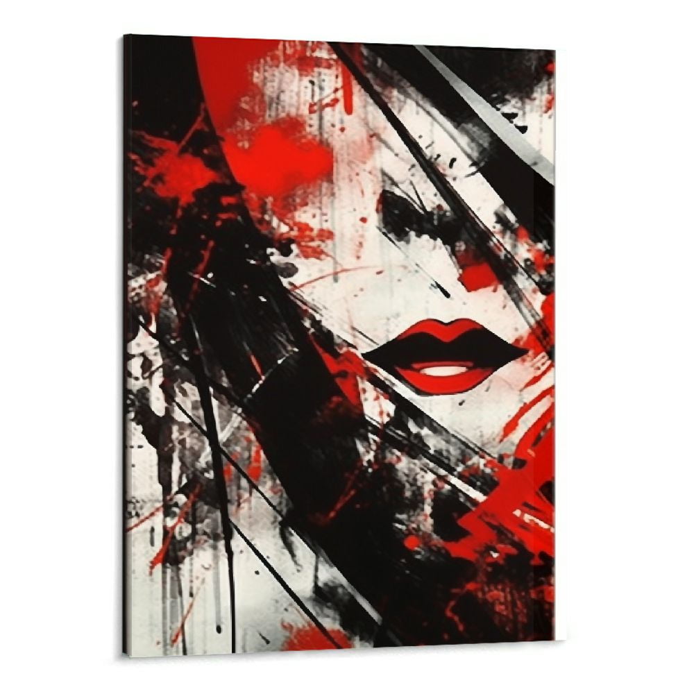 Nawypu Black and Red Wall Art Canvas Print Modern Abstract Painting for