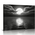 thumbnail image 1 of Nawypu  Black and White Canvas Full Moon Wall Art Sunset Picture Prints Moon on Sea Ocean Landscape Artwork for Home Decor Framed Ready to Hang, 1 of 4