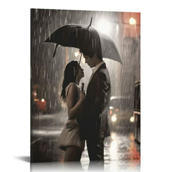Nawypu Black and White Poster Kissing in The Rain Wall Decor Wall Art Paintings Canvas Wall Decor Home Decor Living Room Decor Aesthetic Frame-Style