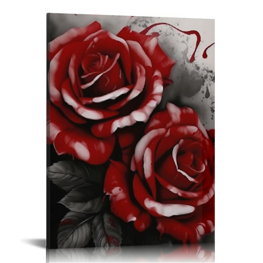 Nawypu Black and White Red Rose Wall Art Canvas Abstract Flower Picture ...