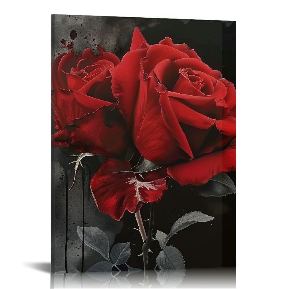 Nawypu Black and White Red Rose Wall Art Canvas Abstract Flower Picture ...