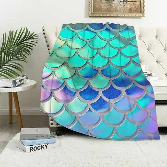 Nawypu Blanket Throw Cozy Lightweight Stain-Resistant Foldable Ultimate Soft and Warmth Abstract Mermaid Scale Pattern