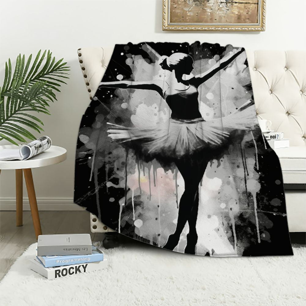 Nawypu Blankets Plush Sofa Bed Throw Black and White Art Ballerina