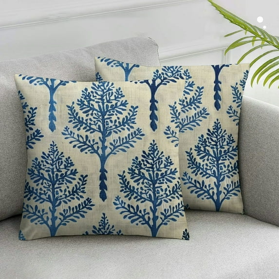 Nawypu Block Printed Decorative Square Accent Throw Pillow Cover Set of 2 - Sofa, Chair, Couch, Living Room, Bedroom, Farmhouse Home Decor - Chandni Paiseley-Ivory