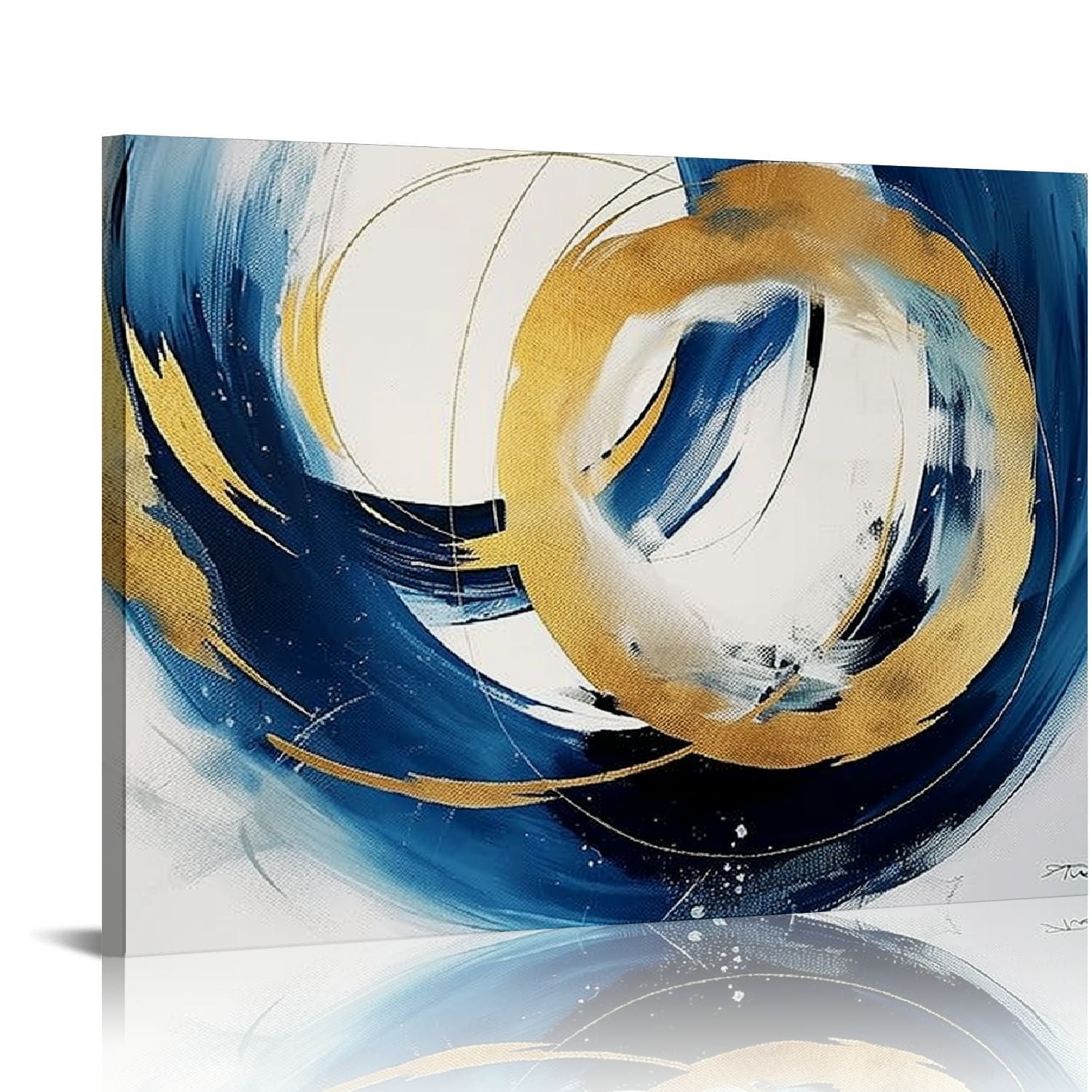 Nawypu Blue Abstract Wall Art,Abstract Canvas Wall Art,Navy Blue And Gold Wall Decor,Canvas Wall