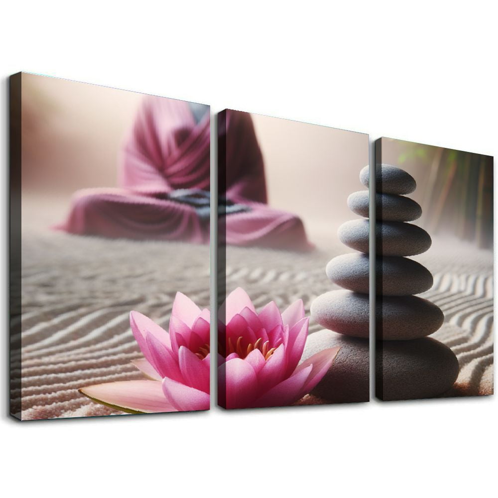 Nawypu Blue Bathroom Decor Wall Art Zen Lotus Stone Sand Spa Pictures ...