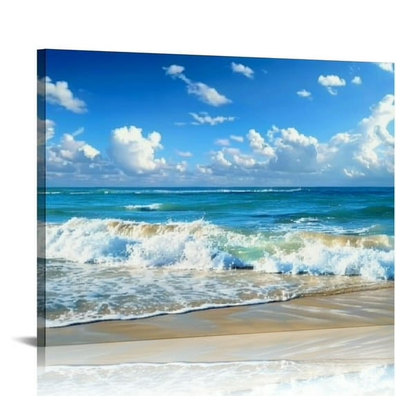 Nawypu Blue Beach theme Modern Stretched and Framed Seascape Panels Giclee Canvas Prints Artwork Landscape Pictures Paintings On Canvas Wall Art for Home Decor And Office Decorations