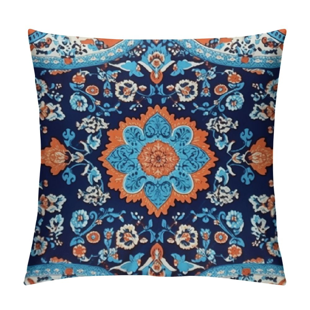 Nawypu Blue Bohemian Pillow Covers Hippie Floral Mandala Decorative
