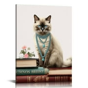 Awypu Blue Cat Wall Art & Decor - Poster of Glamour Haute couture Books - Glam Siamese cat Wall Decor for Living room, Bedroom - Cute Fashion Design Cat Gifts for Women, Girls - Designer