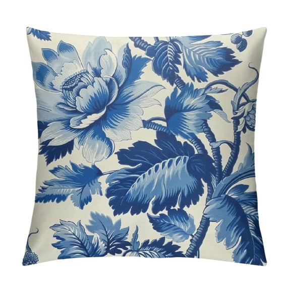 Nawypu Blue Chinoiserie Pillow Cover 18 x 18 Inch Blue and White Flowers Throw Pillow Covers Spring Summer Floral Decorative Outdoor Pillow Case Cushion Cover for Sofa Bedroom Couch Bed