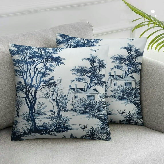 Nawypu Blue Floral French Country Decorative Toile Throw Pillow Covers Set of 2  Vintage Pillow Cover Square Pillowcase Rustic Farmhouse Cushion Cover Home Decor for Couch Sofa Bedroom White