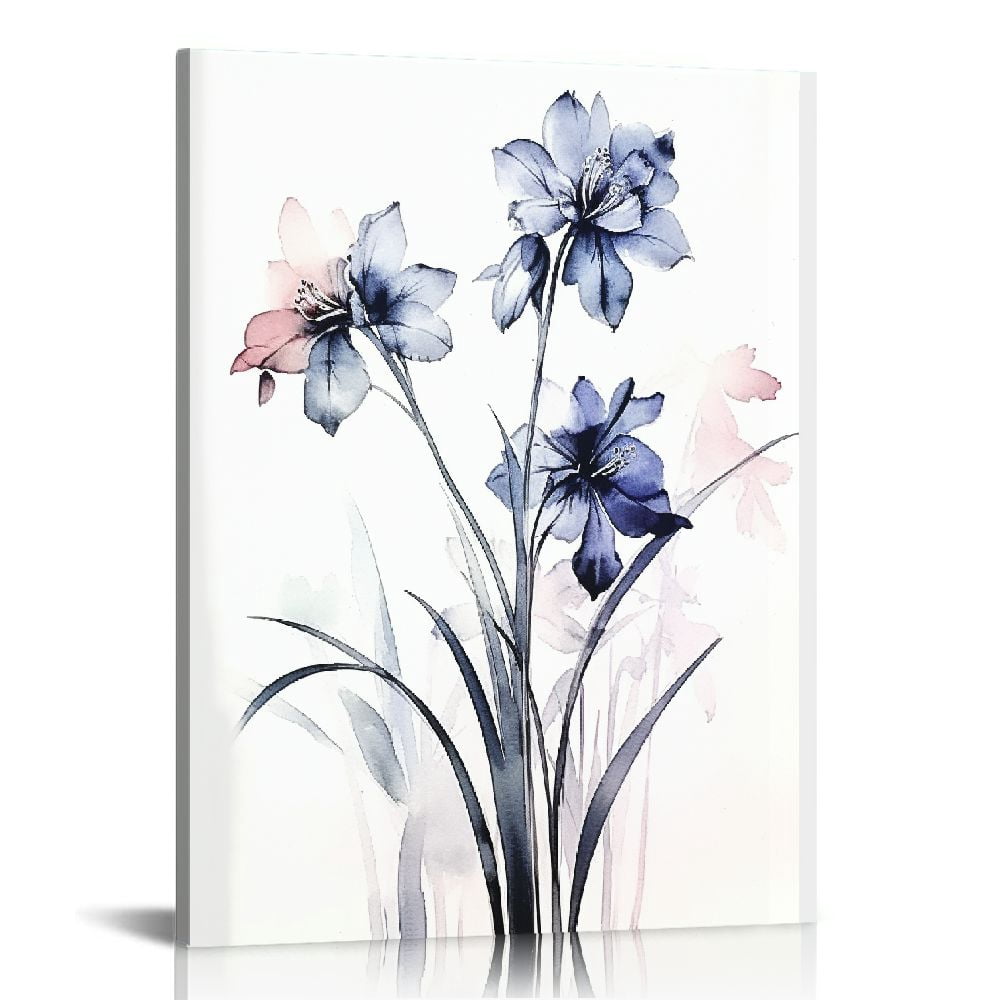 Nawypu Blue Flower Canvas Wall Art Botanical Prints for Living Room ...