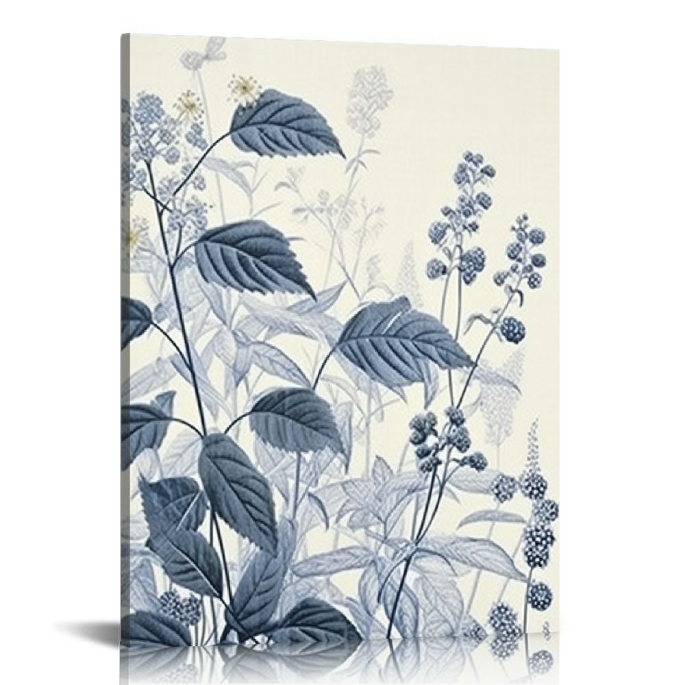 Nawypu Blue Flower Plant Large Wall Art Canvas Framed Print Classic ...