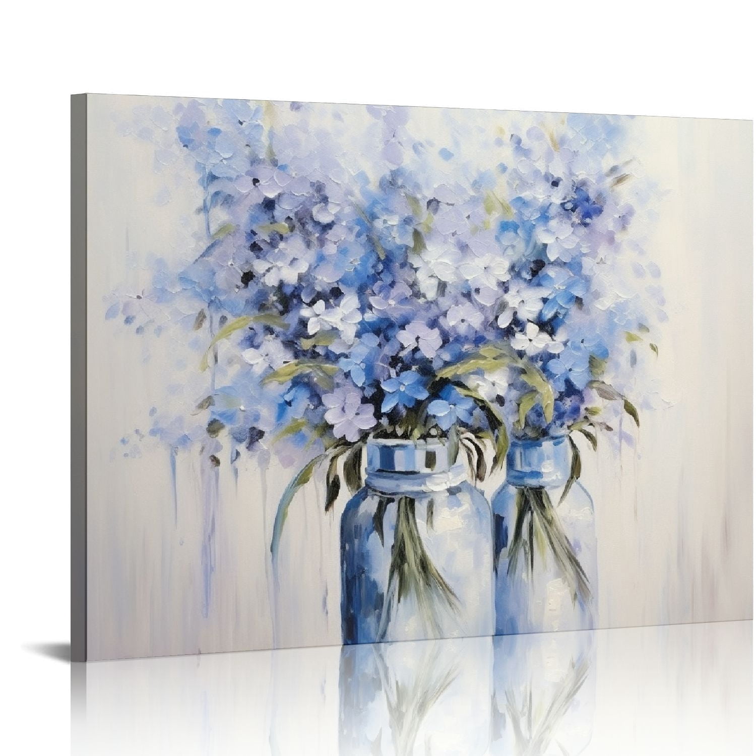 Nawypu Blue Flowers Canvas Wall Art: Abstract Bouquet in Vase Artwork ...
