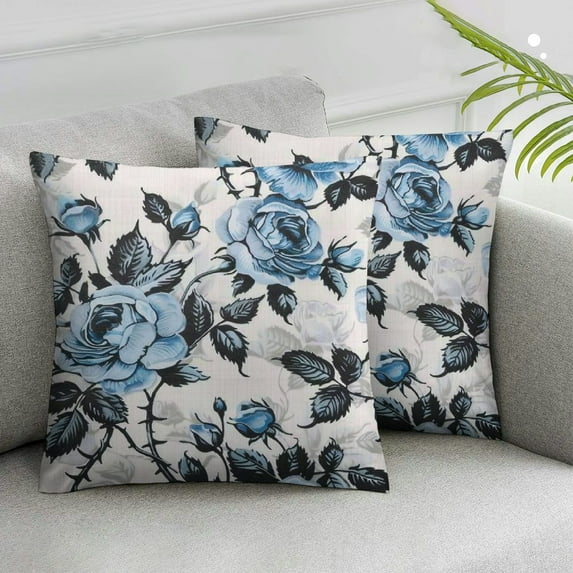 Nawypu Blue Flowers and Leaves Decorative Throw Pillow Case Watercolor Floral Pattern Ink Painting Waist Lumbar Pillow Covers Cushion Cover for Sofa Couch