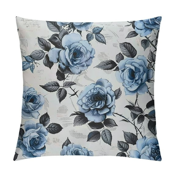 Nawypu Blue Flowers and Leaves Decorative Throw Pillow Case Watercolor Floral Pattern Ink Painting Waist Lumbar Pillow Covers Cushion Cover for Sofa Couch