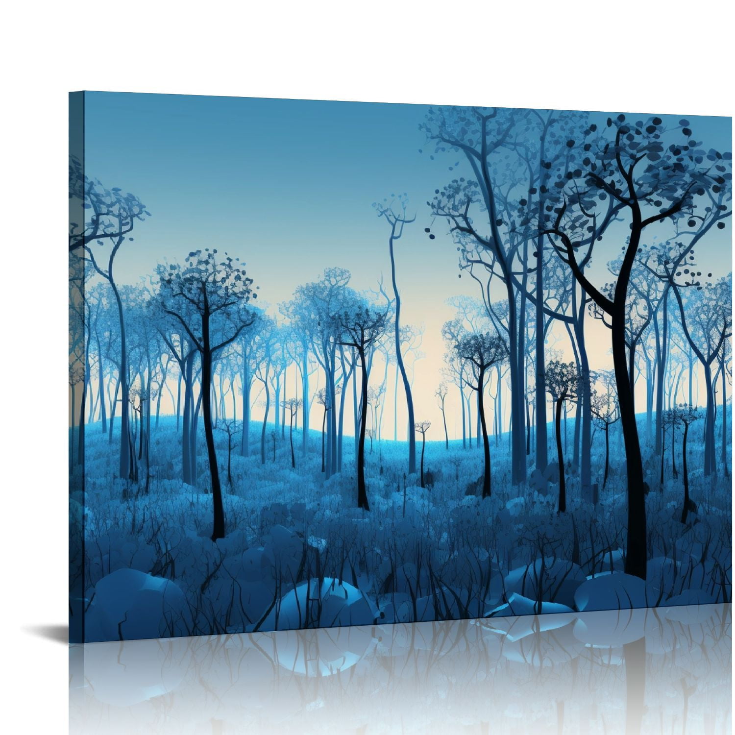 Nawypu Blue Forest Canvas Wall Art - Birch Tree Painting with Textured ...