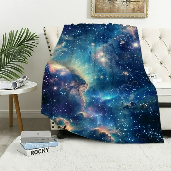 Nawypu Blue Galaxy Blanket Comfort Warmth Soft Cozy Air Conditioning Machine Wash Black and White Rose Skull Sherpa Blanket (Throw) (Blue Galaxy)