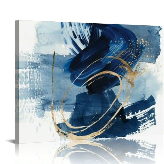 Nawypu Blue Geometric Picture Blue Gold Painting Abstract Geometric Print Indigo Canvas Wall Art Blue Minimalist Poster Navy Blue Modern Art Gold Geometric Wall Art Blue Watercolor Artwork