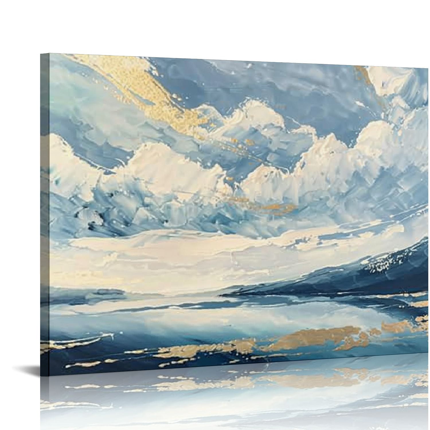 Nawypu Blue and Gold Abstract Canvas Art Wall for Living Room-Framed ...
