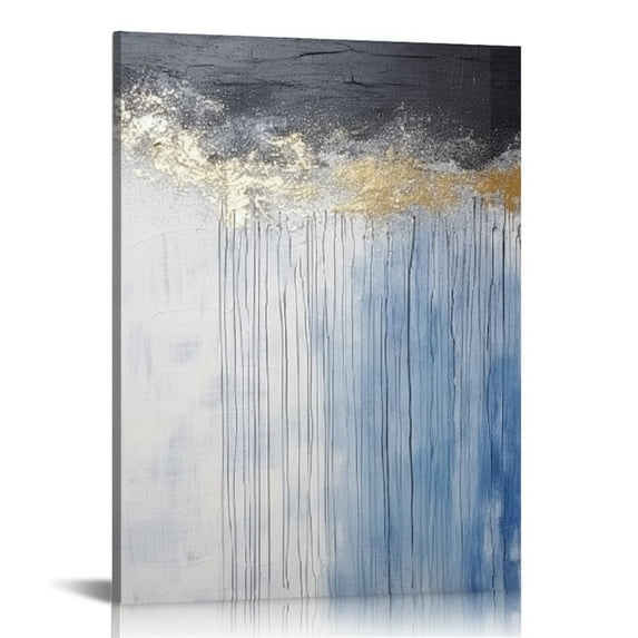 Nawypu Blue and Gold Abstract Canvas Wall Art Modern Abstract Artwork Blue Gold Foil Pictures Blue and Gray Wall Art for Living Room Bedroom Gold and Blue Pictures Textured Gold Paintings