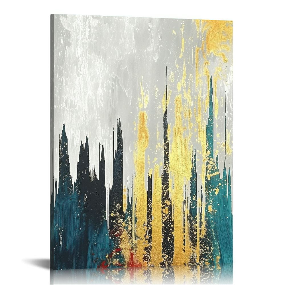Nawypu Blue and Gold Abstract Canvas Wall Art Modern Gold Foil Grey ...