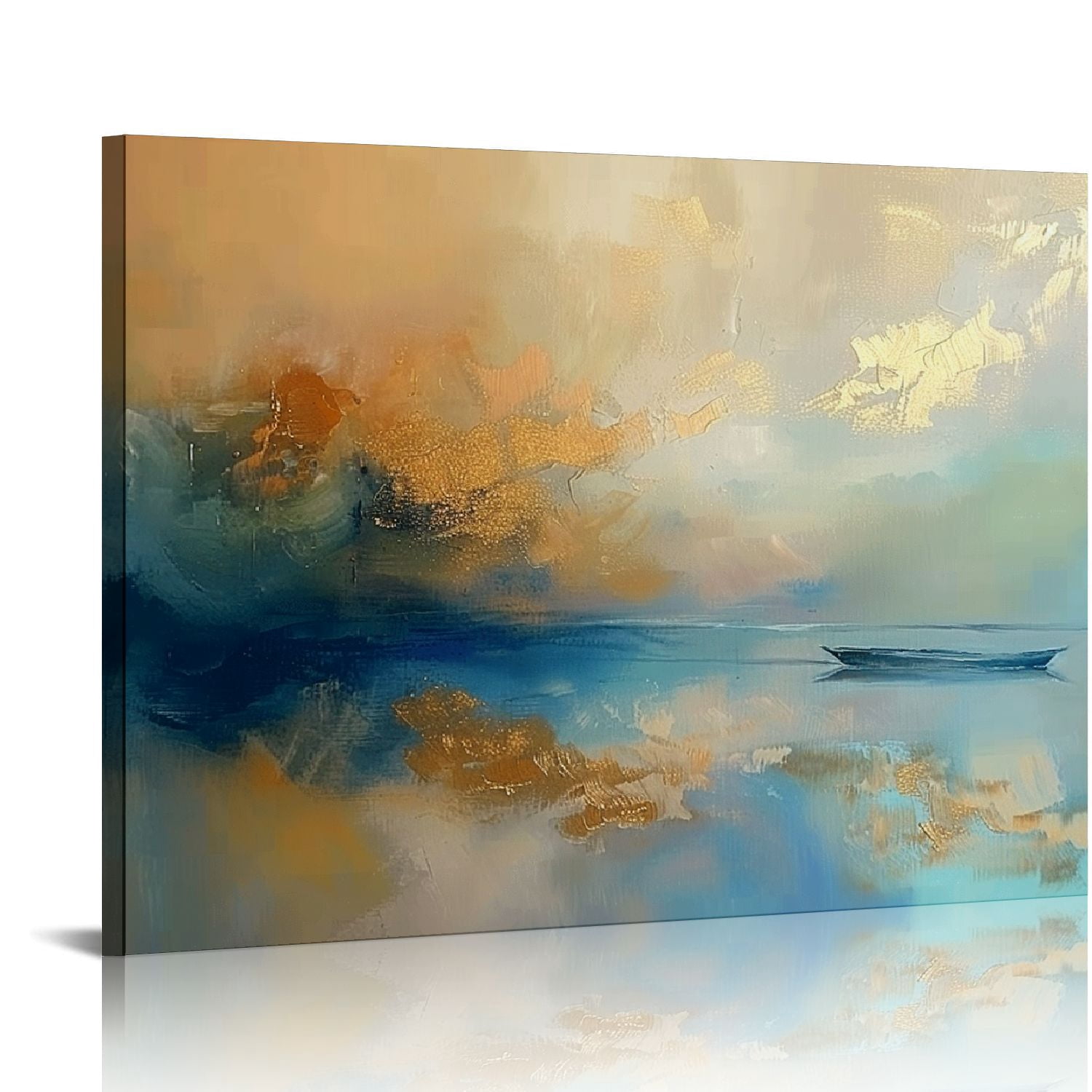 Nawypu Blue and Gold Abstract Canvas Wall Art Navy Blue Painting Modern ...