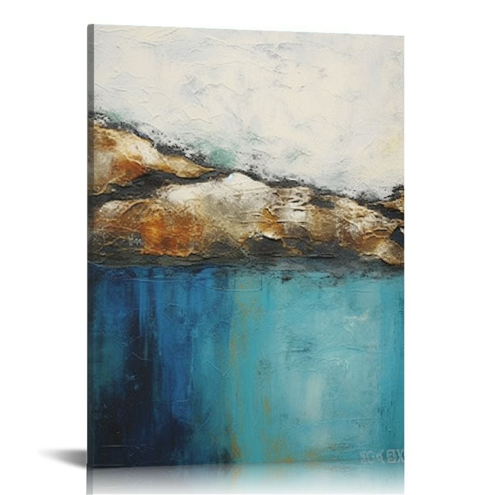 Nawypu Blue and Gold Abstract Canvas Wall Art Abstract Teal Pictures ...