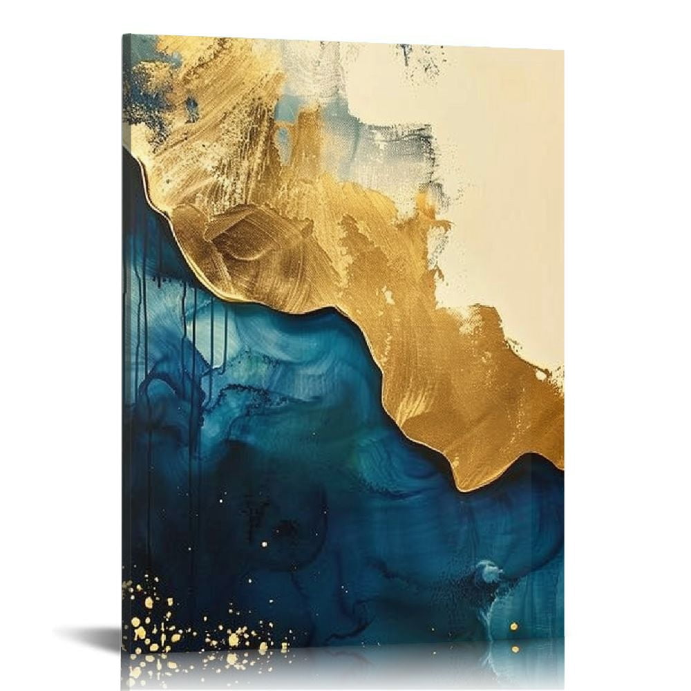 Nawypu Blue Gold Abstract Wall Art Gold Navy Blue Abstract Canvas Art ...
